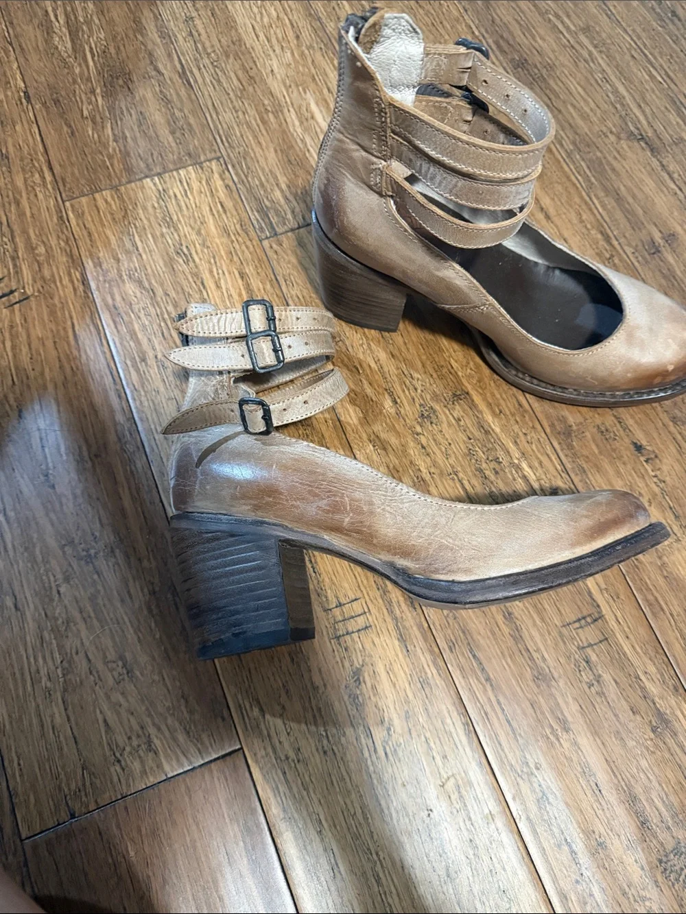 freebird Tan Leather Ankle-Strap Wedge